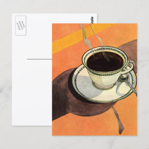 Antike Tasse Kaffee, Untertasse, Löffel, Retro-Din Postkarte