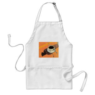Antike Tasse Kaffee, Untertasse, Löffel, Retro-Din Schürze