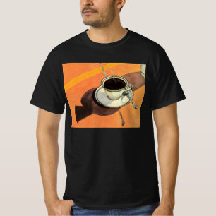 Antike Tasse Kaffee, Untertasse, Löffel, Retro-Din T-Shirt