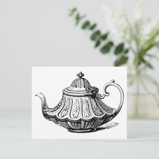 Antike Teapot-Illustration Postkarte (Stehend Vorderseite)