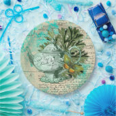 Antike Teekanne & Ephemera Collage Pappteller (Party)