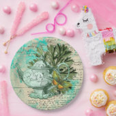 Antike Teekanne & Ephemera Collage Pappteller (Party)