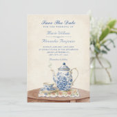 Antike Teekanne Hochzeit Save The Date (Stehend Vorderseite)