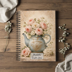 Antike Teekanne mit Rosen Notizblock