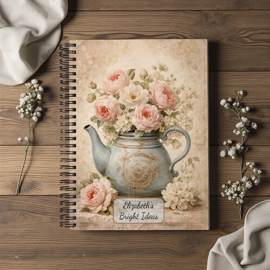 Antike Teekanne mit Rosen Notizblock