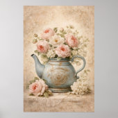 Antike Teekanne mit Rosen Poster (Vorne)