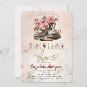 Antike Teekanne Teetasse Florale Brautparty Einladung
