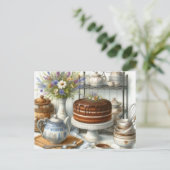 Antike Teekanne und Kuchen Teezeit Postkarte (Stehend Vorderseite)