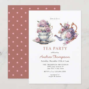 Antike Teeparty   Blumen Teeparty Einladung