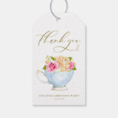 Antike Teetasse Blumenstrauß-Teeparty-Geburtstag Geschenkanhänger (Rückseite)