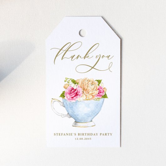 Antike Teetasse Blumenstrauß-Teeparty-Geburtstag Geschenkanhänger