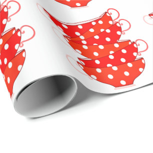 Antike Teetasse gepunktet rot weiß süß Geschenkpapier