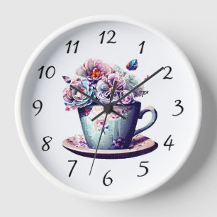 Antike Teetasse mit Vintage-Blumen  Uhr