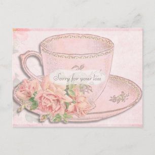 Antike Teetasse und Rosen Beileid Postkarte