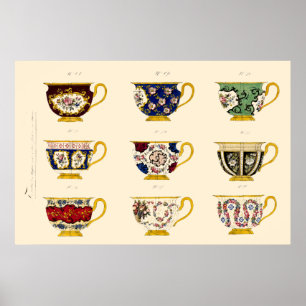Antike Teetassen-Designs aus der viktorianischen Ä Poster