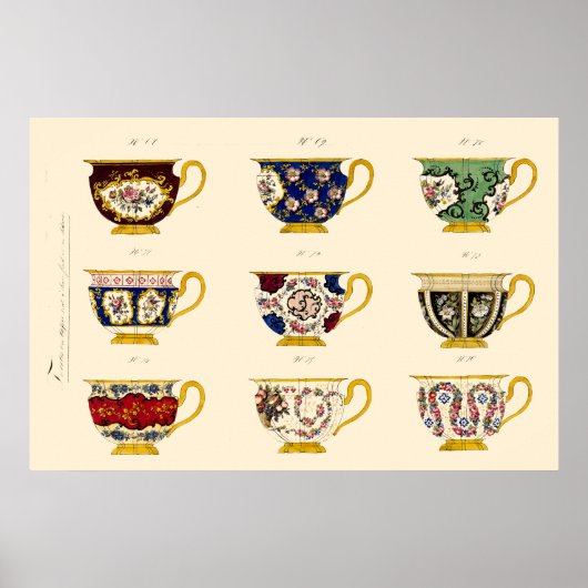 Antike Teetassen-Designs aus der viktorianischen Ä Poster (Vorne)