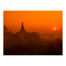 Antike Tempel Sunset Hot Air Balloon Poster