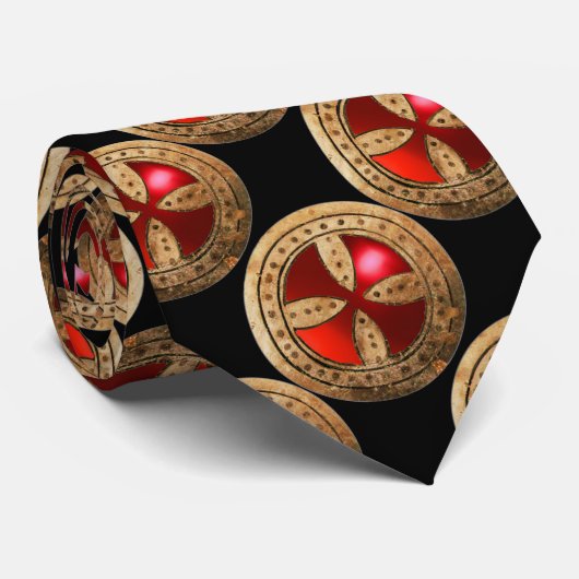 ANTIKE TEMPLAR CROSS Red Ruby Gem Krawatte (Gerollt)
