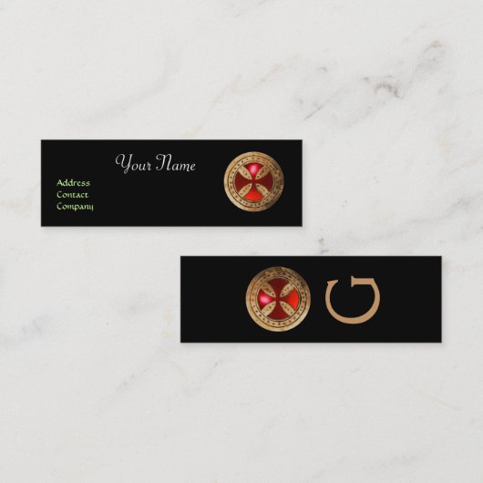 ANTIKE TEMPLAR CROSS Red Ruby Gem Mini Visitenkarte (Vorne/Hinten)