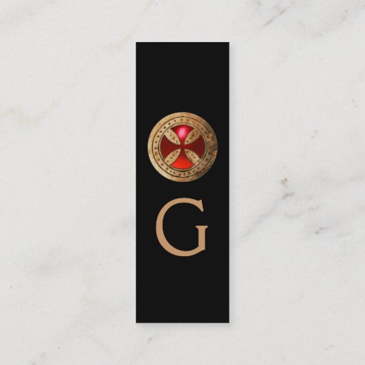 ANTIKE TEMPLAR CROSS Red Ruby Gem Mini Visitenkarte (Rückseite)