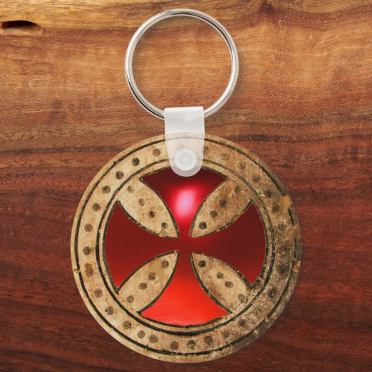 ANTIKE TEMPLAR CROSS Red Ruby Gem Schlüsselanhänger (Rückseite)