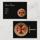 ANTIKE TEMPLAR CROSS Red Ruby Gem Visitenkarte (Vorne/Hinten)
