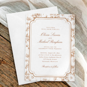 Antike Terrakotta-Orangen-Blumen-Toile-Hochzeit Einladung