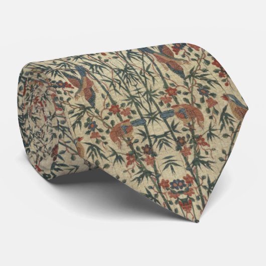 Antike Textil Vögel Blumen Krawatte (Gerollt)
