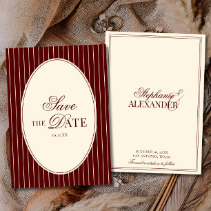 Antike Tiefburgunderstreifen Alte Geld Hochzeit Save The Date