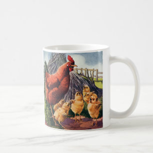 Antike Tiere, Huhn mit Küken auf dem Bauernhof Kaffeetasse