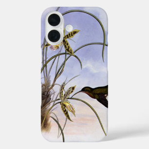 Antike Tiere, Kolibri-Vogel-Orchideen-Blumen iPhone 16 Hülle