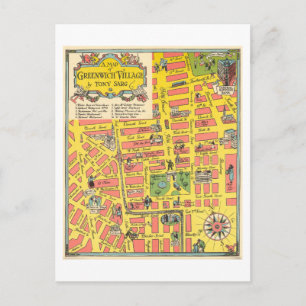 Antike Touristenkarte von Greenwich Village, New Y Postkarte