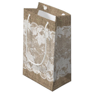 Antike traditionelle rustikale Landjute und Spitze Kleine Geschenktüte