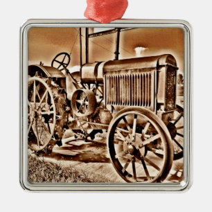 Antike Traktor-Landwirtschaftsgeräte Klassisches S Silbernes Ornament