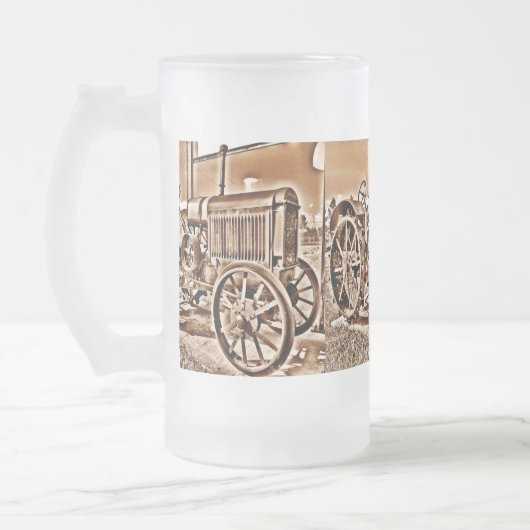 Antike Traktorenanlage Klassische Sepia Mattglas Bierglas (Links)