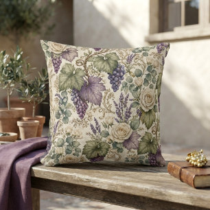 Antike Trauben, Lavendel & Weiße Rosen Kissen