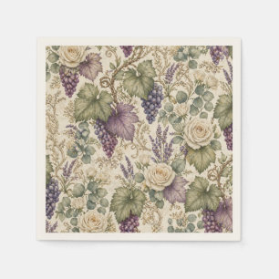 Antike Trauben, Lavendel & Weiße Rosen Serviette