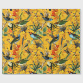 Antike tropische Blume und Vogeldschungelmuster Geschenkpapier (Flach)