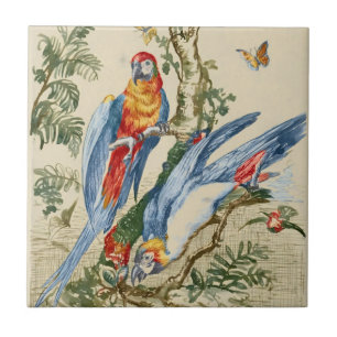 Antike tropische Papageien- und Schmetterlings-Fin Fliese