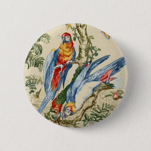 Antike tropische Papageien- und Schmetterlingsfein Button