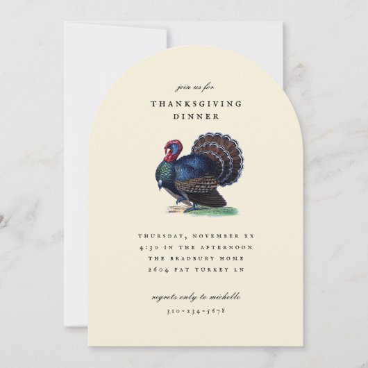 Antike Truthahn-Illustration Thanksgiving-Dinner Einladung (Vorderseite)