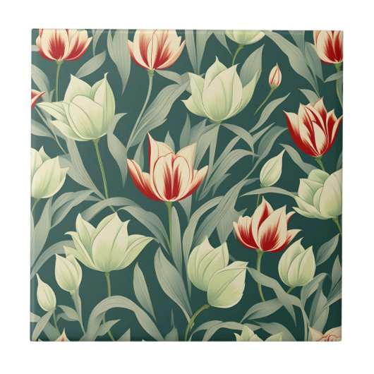 Antike Tulpen Botanisches Muster Fliese (Vorderseite)