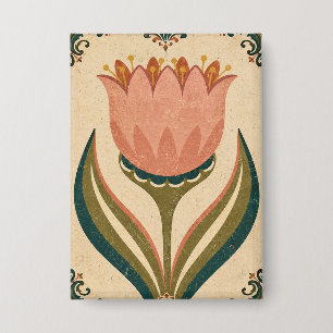Antike Tulpen-Volkskunstillustration im Vintage-St Button