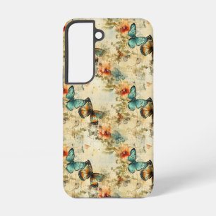 Antike Türkis Orange Schmetterling Blumen Samsung Galaxy Hülle