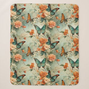 Antike Türkis-Schmetterling-Orange-Blumen-Garten Sherpadecke