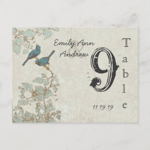 Antike Türkisfarbene Vögel Damast Hochzeit Tischnu Postkarte