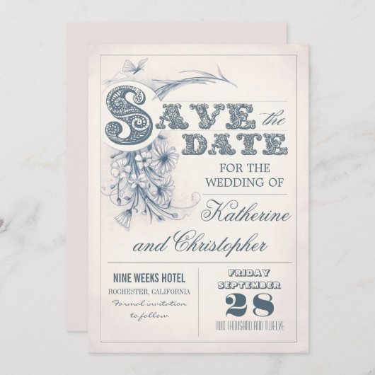 antike Typografie Save the Date Design (Vorne/Hinten)