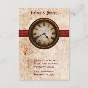 Antike Uhr-Antwortkarte, rot RSVP Karte