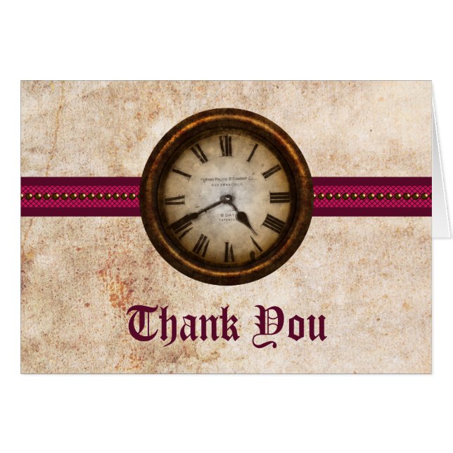 Antike Uhr Danke Karte, Fuchsia (Vorderseite (Horizontal))