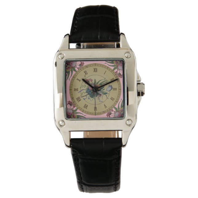 Antike Uhr mit Blumen (Vorderseite)